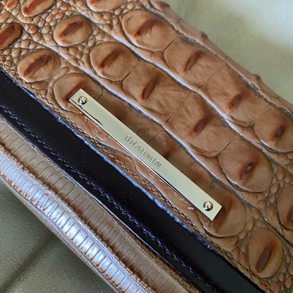 LKNW Brahmin Toasted Almond Bengal Checkbook Wallet READ! Croc Lizard